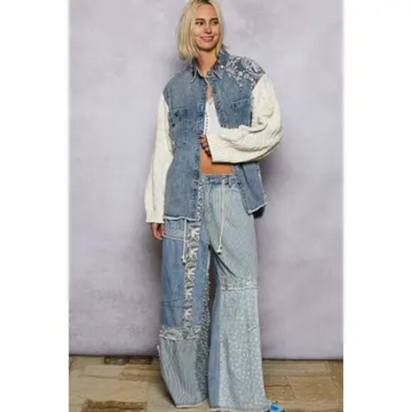 POL  Bluewander Patchwork Wide-Leg Pants Size Various - Picture 1 of 10